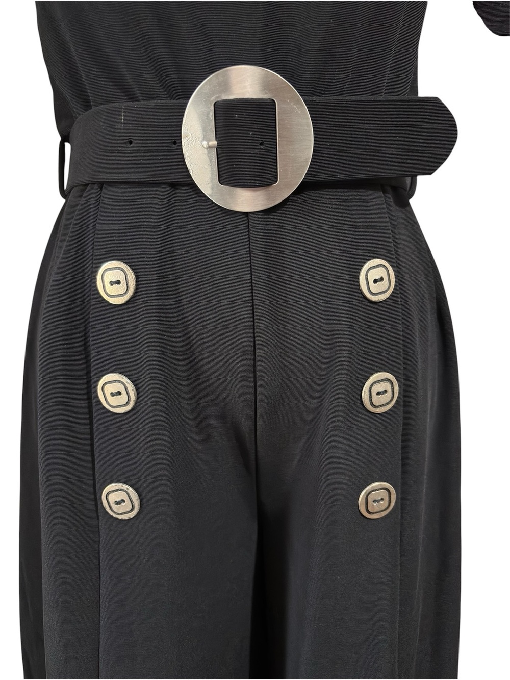 Joseph Ribkoff Wide Leg Jumpsuit 6 Nautical Off Shoulder Quiet Luxury Black - Picture 6 of 12
